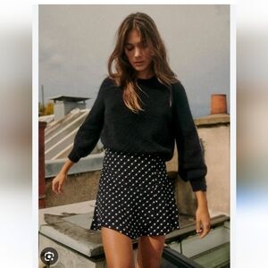 Sezane Nour Skirt Black polkadots Silk - Size 38